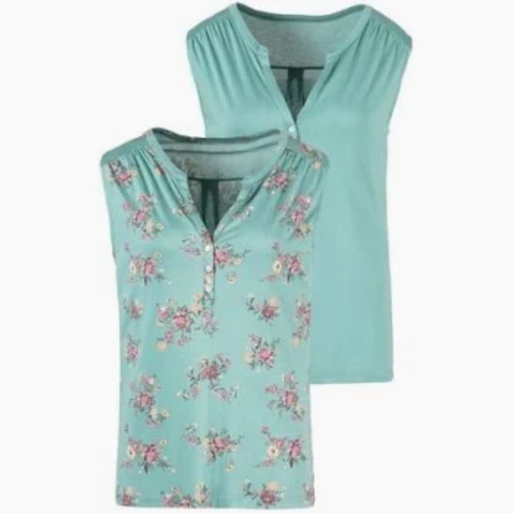 Lascana Sleeveless Tanks - Green Floral Two-Pack